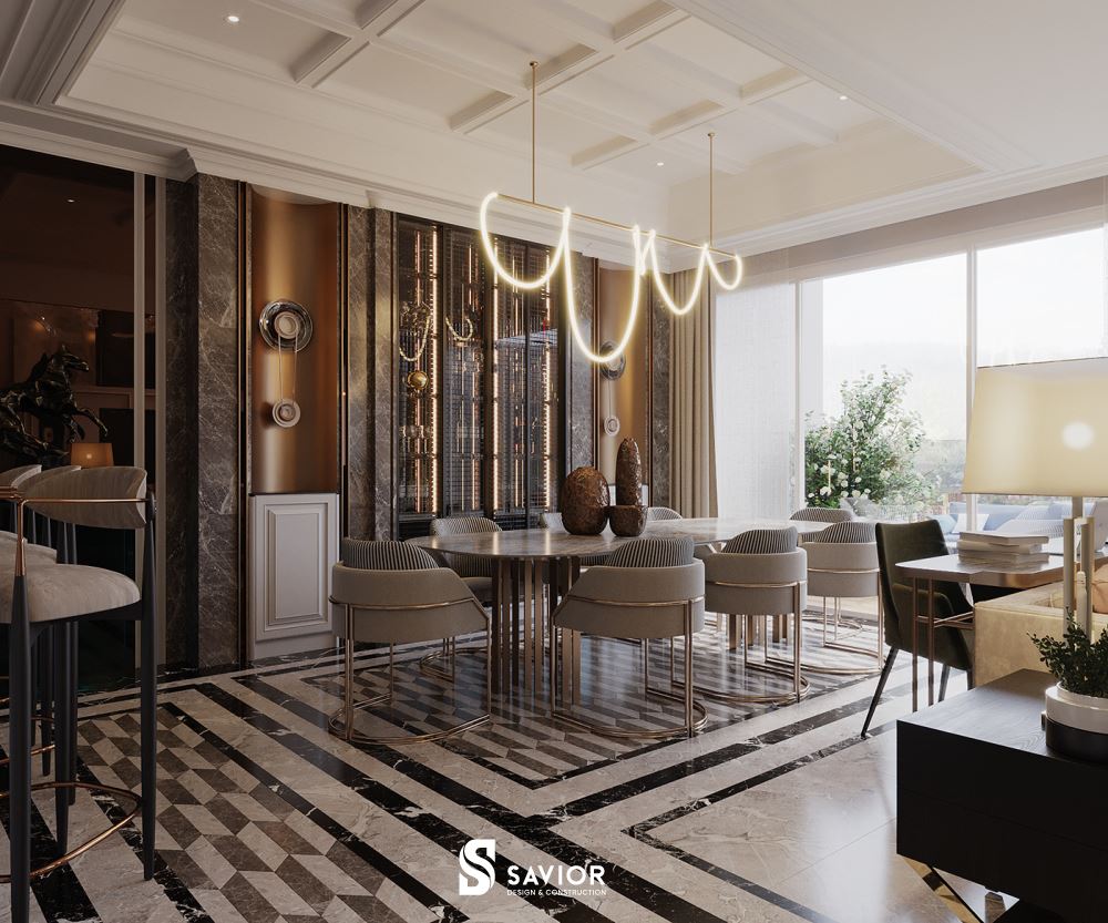 Phòng ăn thiết kế mở, mang nét đẹp sang trọng, ấm cúng