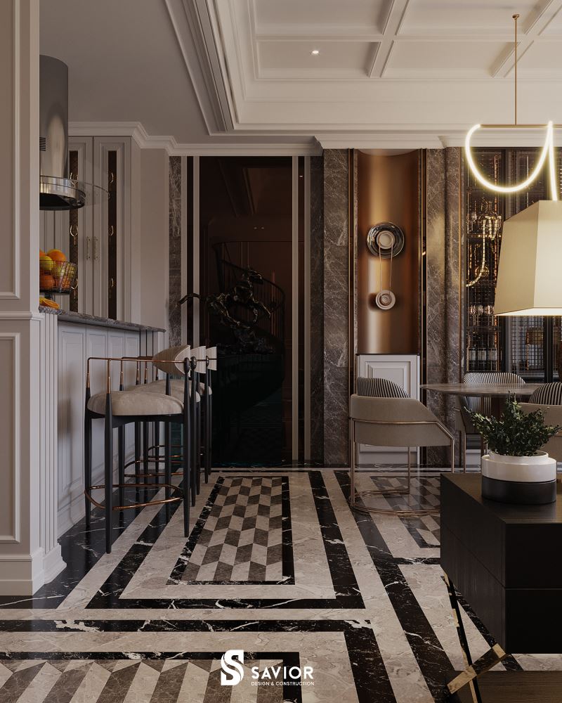 Các chi tiết đường phào chỉ làm điểm nhấn cho căn penthouse