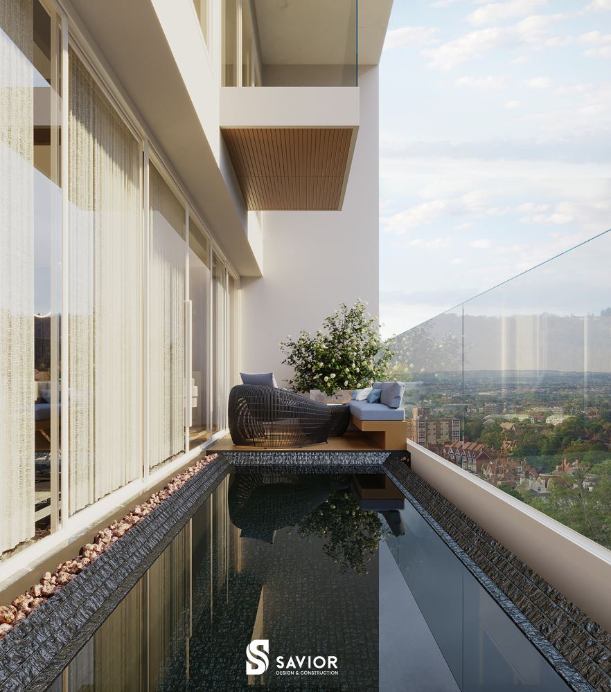 Tận dụng không gian ban công làm bể bơi trên cao