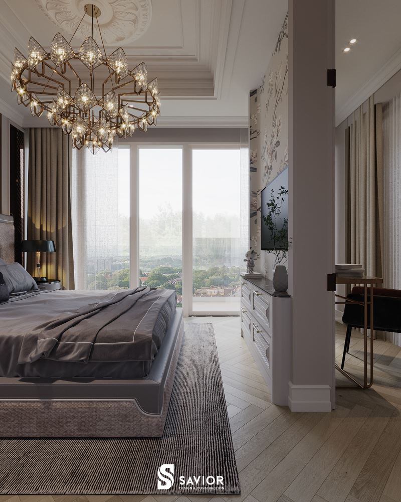 Phòng ngủ thông thoáng với hệ cửa sổ lớn