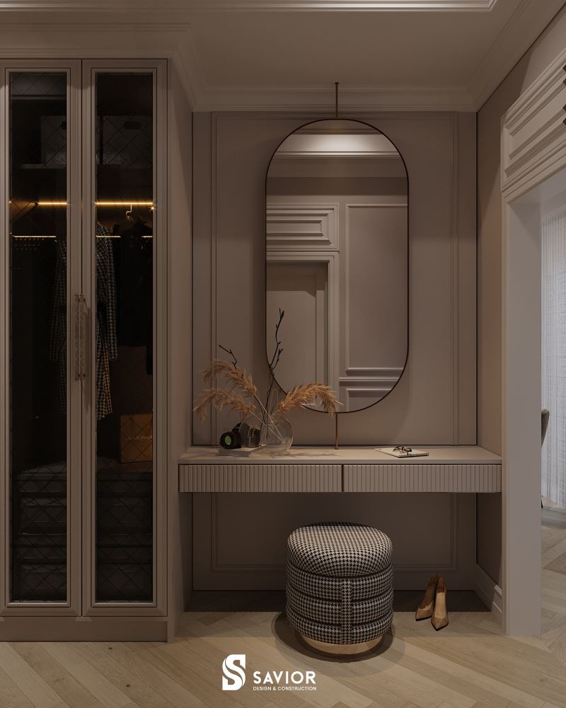 Khu vực phòng trang điểm và phòng thay đồ của phòng ngủ Master