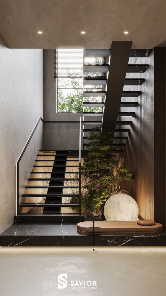 Khu vực cầu thang thiết kế thanh mảnh, tinh tế