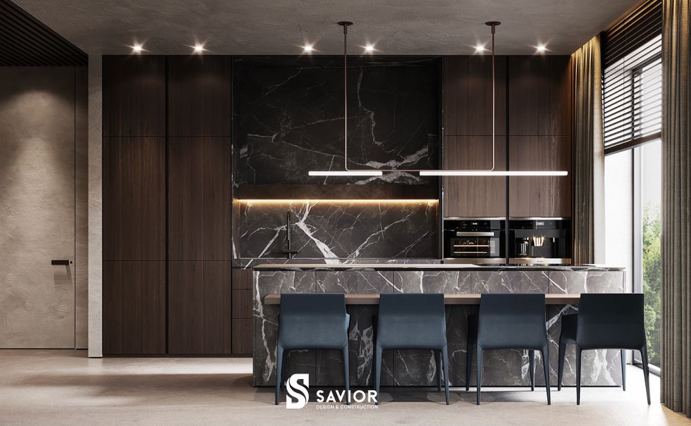 Phòng bếp thiết kế mở hiện đại, tiện nghi