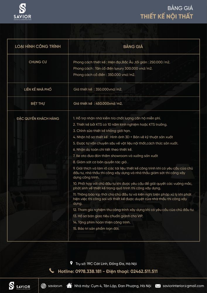 Thi công nội thất trọn gói tận tâm, giá trực tiếp tại nhà máy sản xuất 34 Đơn giá thiết kế nội thất Savior