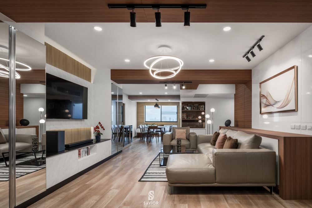 Phòng khách sang trọng với bộ sofa da cao cấp