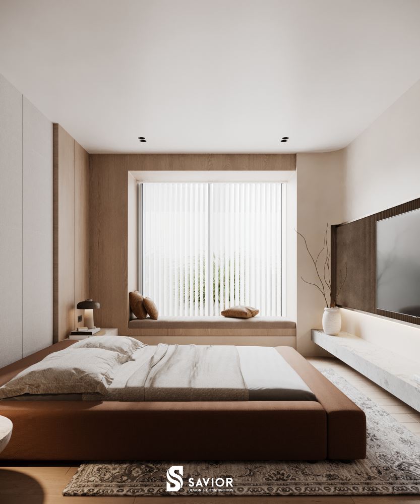 Phòng ngủ thoải mái với bố cục nhẹ nhàng và thư giãn