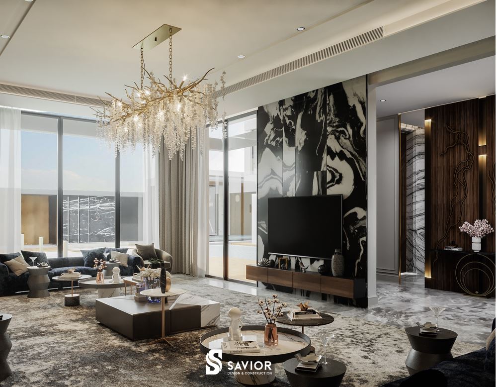 Phòng khách biệt thự thoáng rộng, tiện nghi