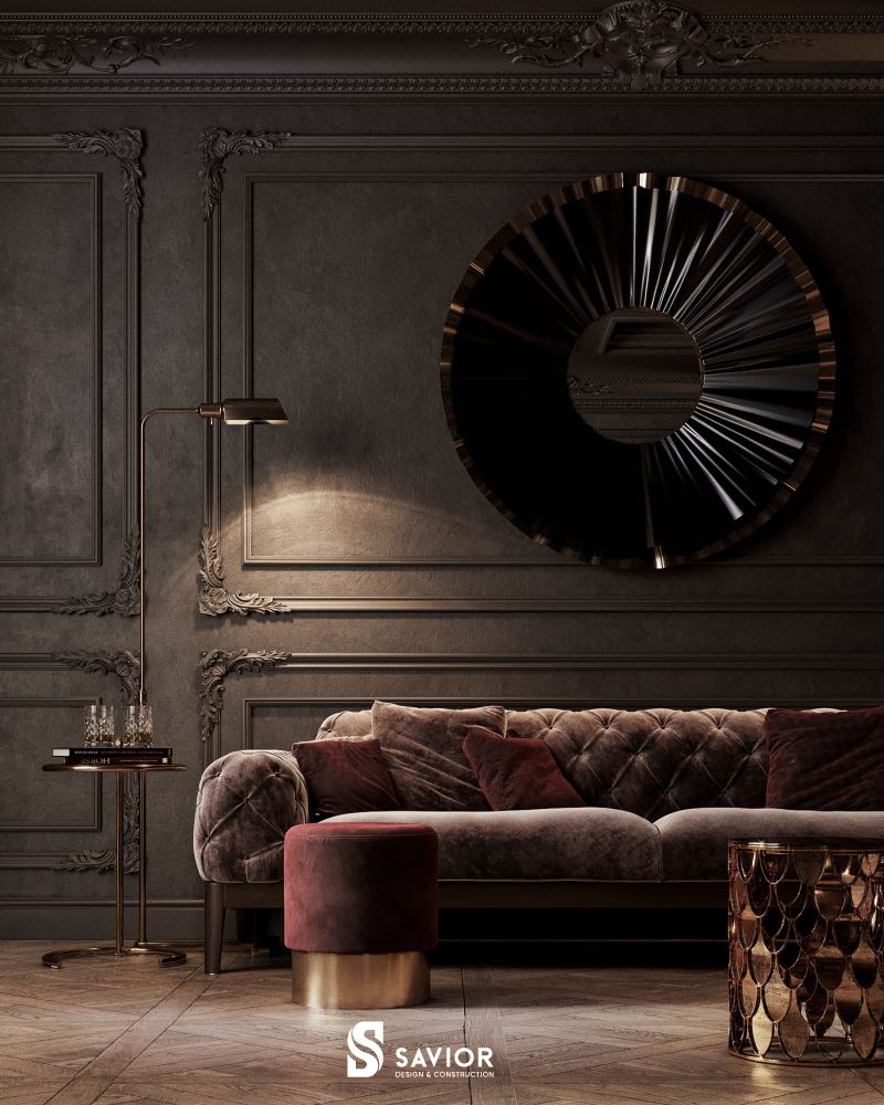 Tông màu tím xám mới lạ mang đến cảm giác đầy thu hút cho căn phòng khách