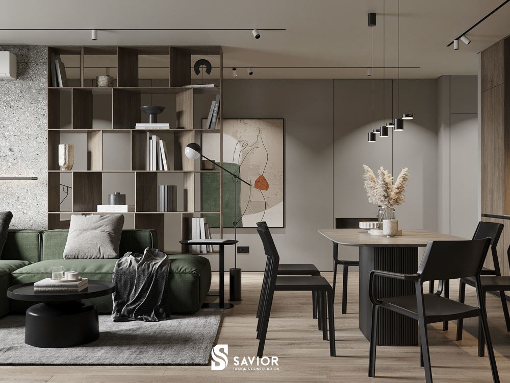 Tông màu đơn sắc, trầm tĩnh giúp không gian thêm thông thoáng hơn