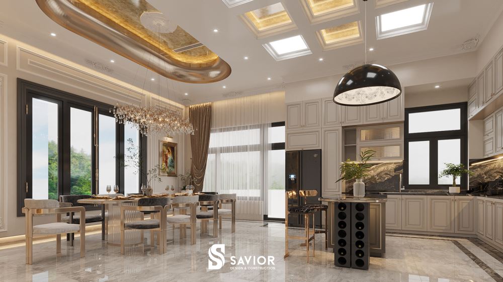 Tổng hợp 25+ Mẫu thi công nội thất biệt thự sang trọng, cuốn hút 14 Không gian phòng bếp biệt thự sang trọng, tiện nghi với không gian rộng lớn