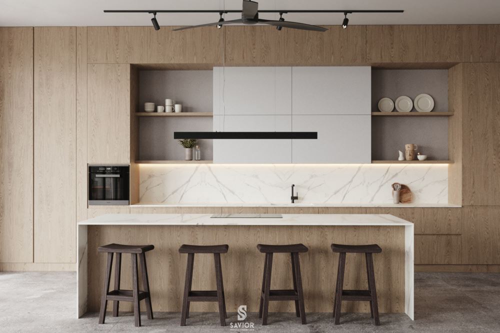 Tổng hợp 25+ Mẫu thi công nội thất biệt thự sang trọng, cuốn hút 33 Đảo bếp có nhiệm vụ phân chia khu vực ăn và khu vực nấu nướng