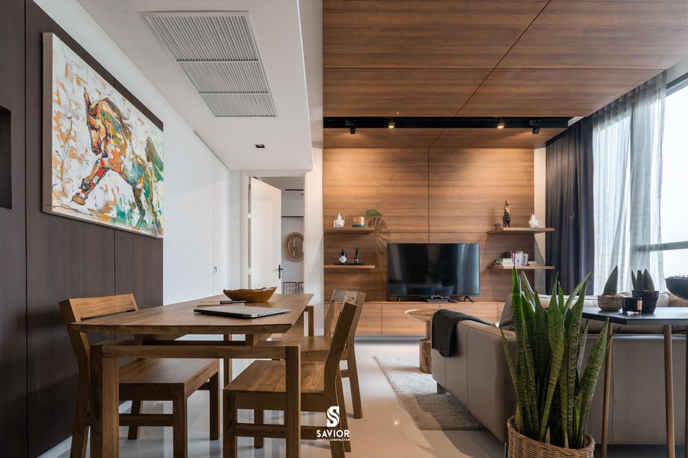 Phòng bếp đặt liền kề với phòng khách giúp ngôi nhà có thêm không gian sử dụng