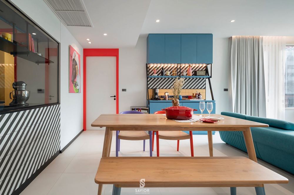 Phòng bếp tiện nghi, thiết kế hài hòa với không gian chung của cả căn hộ, tận dụng tối đa công năng sử dụng