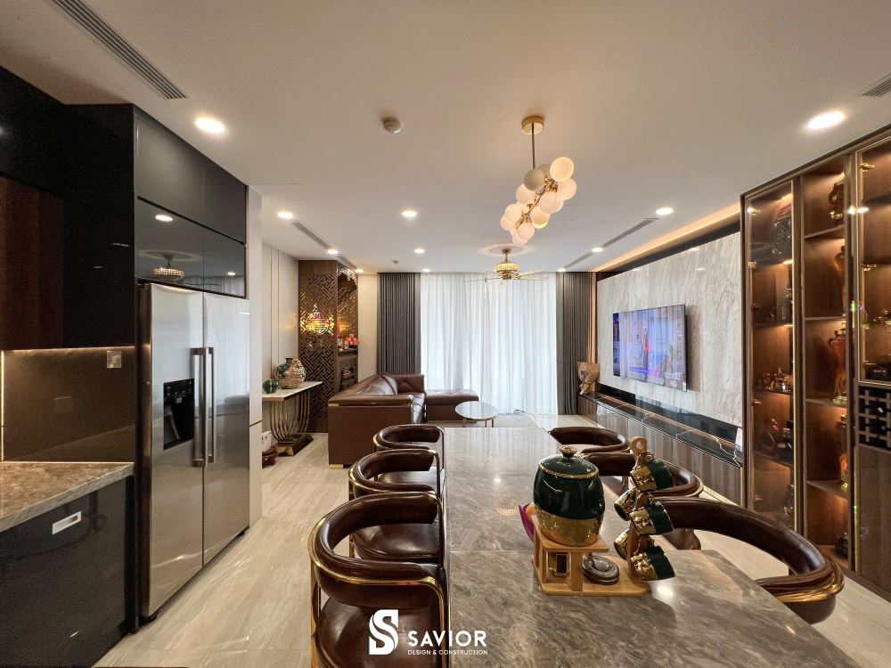 Thi công nội thất trọn gói tận tâm, giá trực tiếp tại nhà máy sản xuất 3 Tông màu chủ đạo của căn hộ là nâu trầm ấm