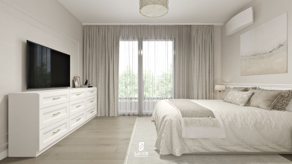 Phòng ngủ cũng được tận dụng lối thiết kế chú trọng ánh sáng tự nhiên