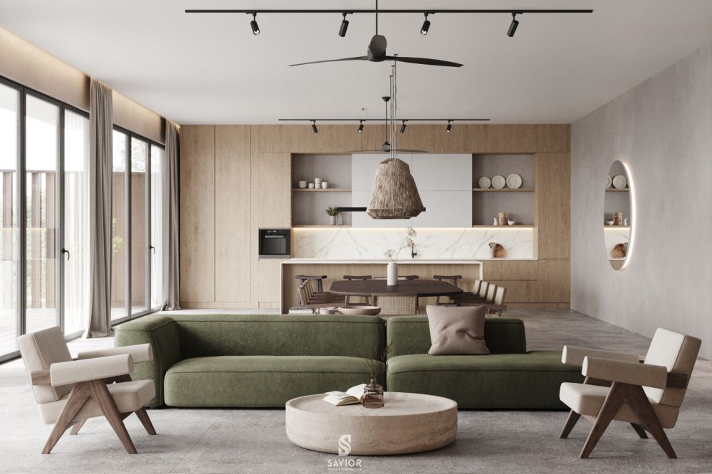 Tổng hợp 25+ Mẫu thi công nội thất biệt thự sang trọng, cuốn hút 31 Phòng khách biệt thự phong cách tối giản