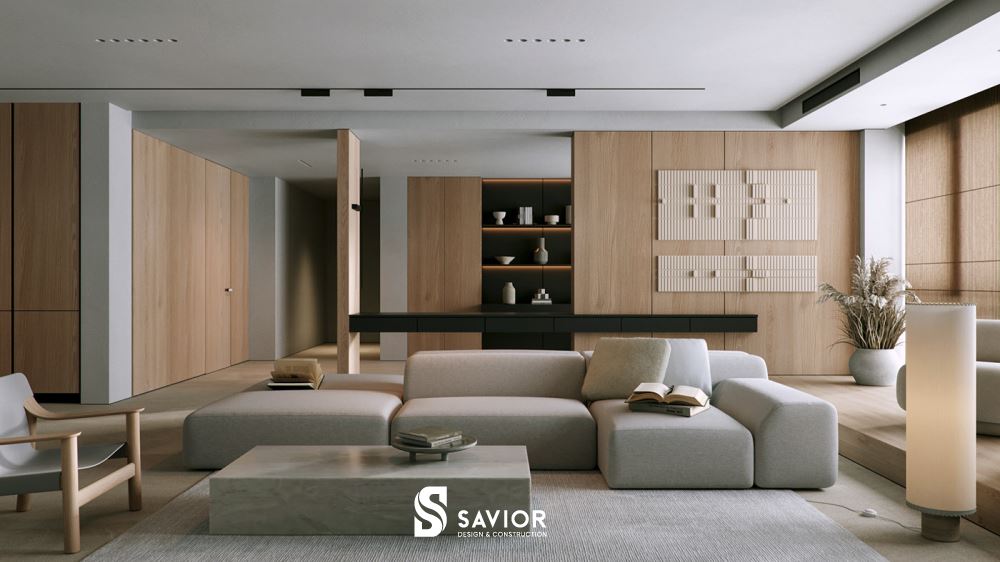 Phòng khách thanh lịch và thư thái với phong cách Japandi