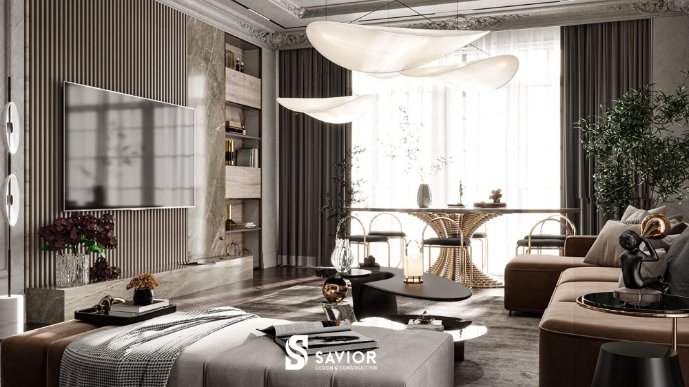 Mẫu phòng khách tân cổ điển với những chi tiết đặc trưng thu hút