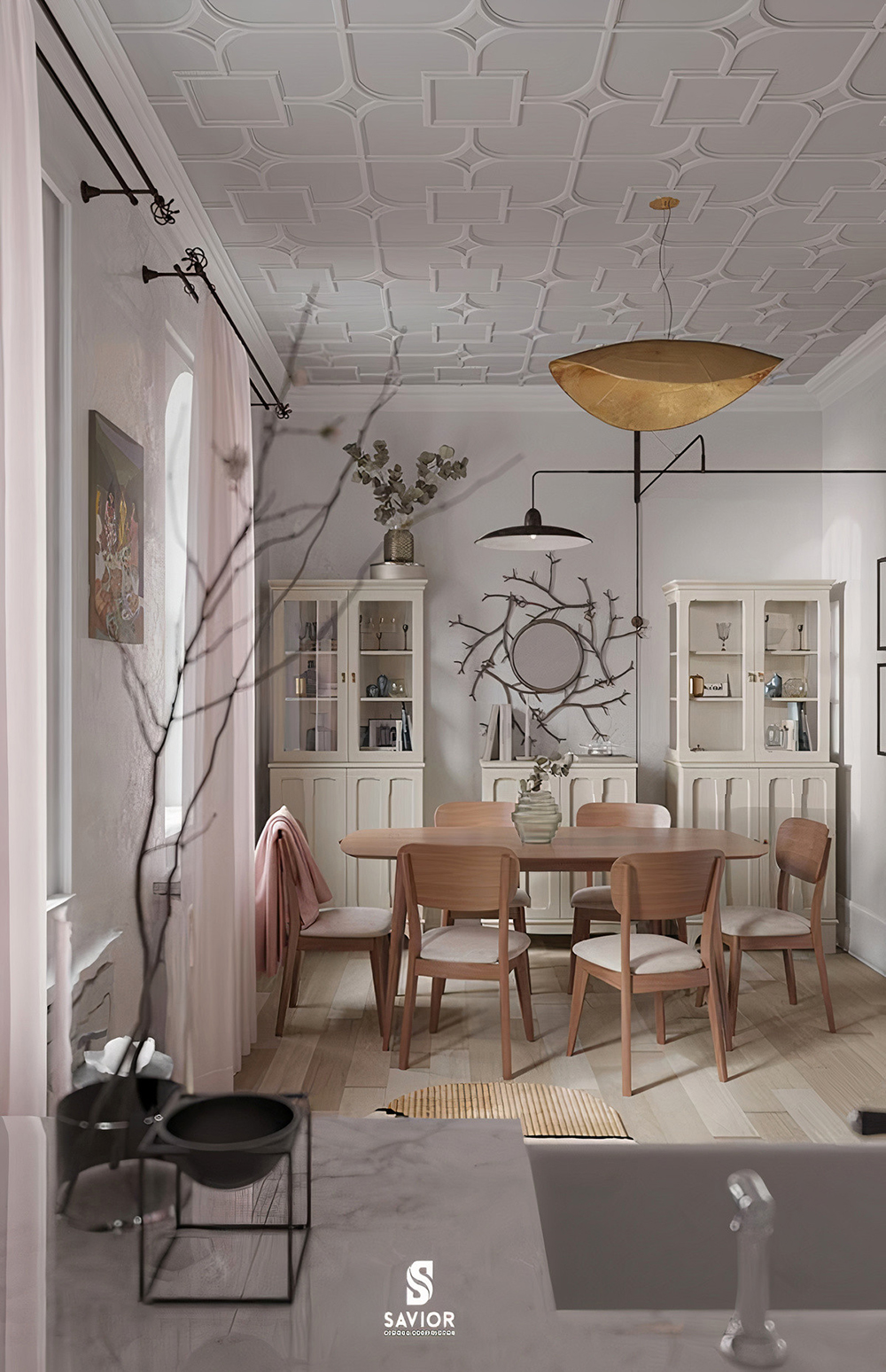 Ý tưởng bàn ăn gỗ óc chó 6 ghế ấn tượng cho phòng bếp 8 Mặt bàn được thiết kế theo kiểu dáng oval độc đáo