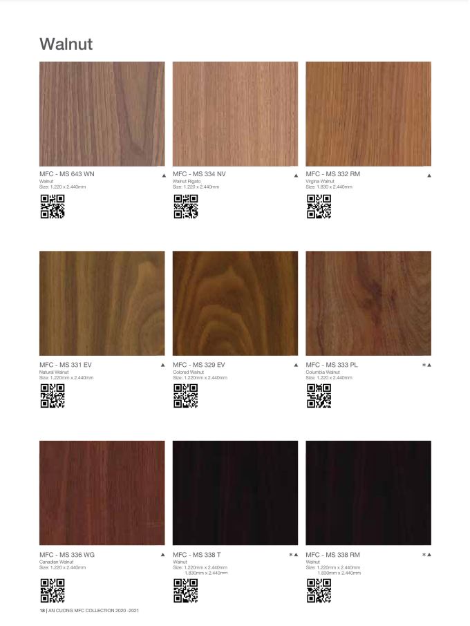 Tổng hợp màu gỗ óc chó An Cường được ưa chuộng, mới nhất 2023 3 Tham khảo bằng màu gỗ óc chó An Cường phủ Melamine để chọn màu sắc phù hợp