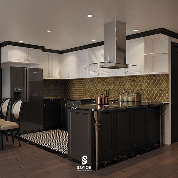 Bếp phong cách Indochine - 20 ý tưởng nội thất phòng bếp đẹp 10 Sự đối lập về màu sắc trong phòng bếp tạo nên không gian ấn tượng cho khu vực nấu nướng