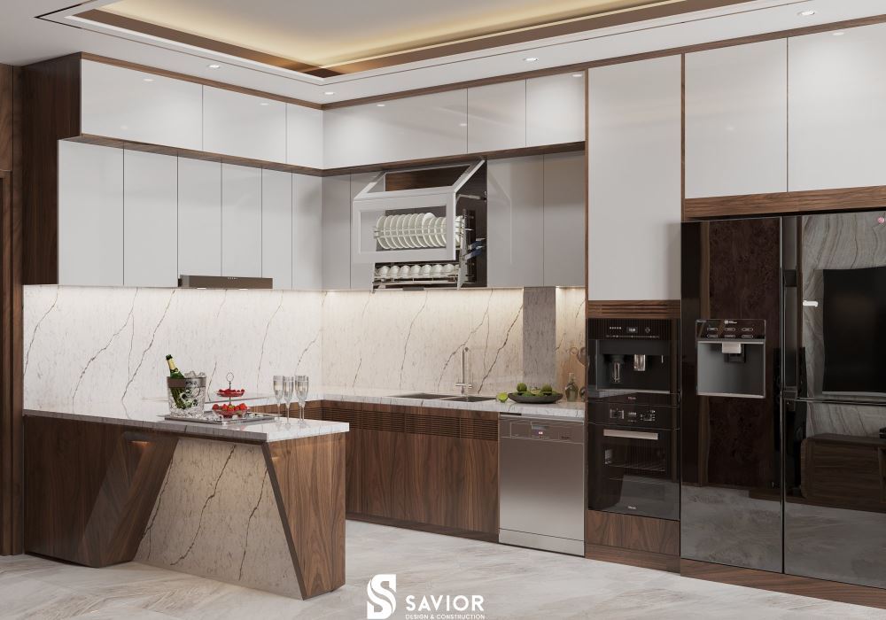 Bếp chữ L thuận tiện, triệt tiêu góc chết