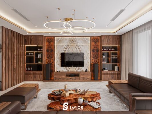 Mẫu thi công nội thất gỗ óc chó biệt thự sang trọng, thời thượng