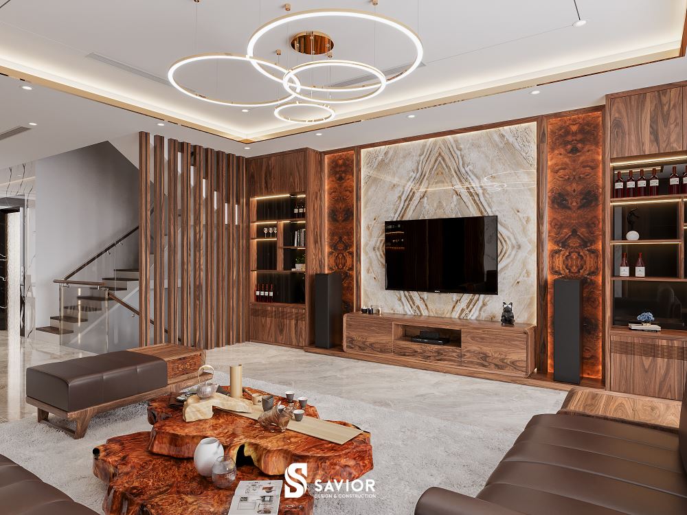 Bộ sofa, bàn trà gỗ nu óc chó độc lạ