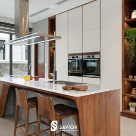 Nội thất nhà bếp gỗ óc chó chịu được nhiệt độ, độ ẩm khá tốt