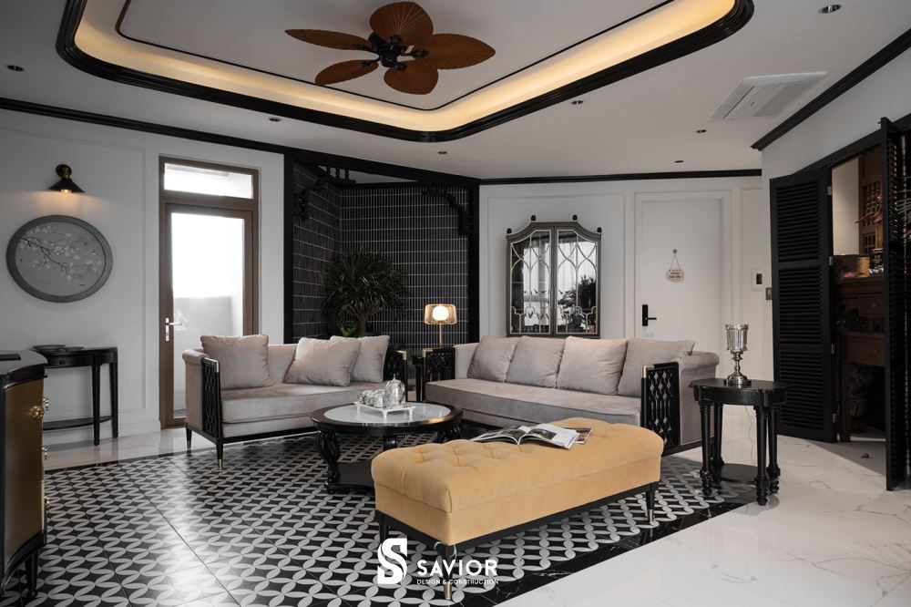 Phòng khách căn hộ phong cách Indochine