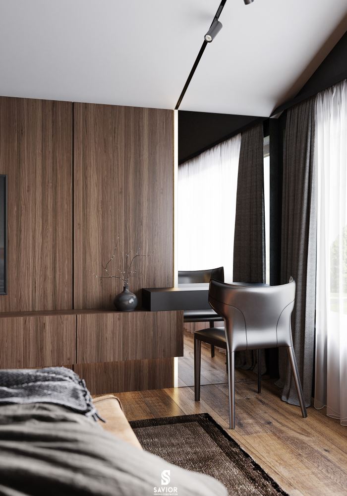 Khu vực bàn trang điểm được bố trí trong góc nhằm tận dụng diện tích