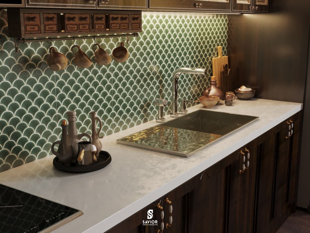 Bếp phong cách Indochine - 20 ý tưởng nội thất phòng bếp đẹp 2 Họa tiết kỷ hà mắc lưới có hình giống với vảy trên mai rùa