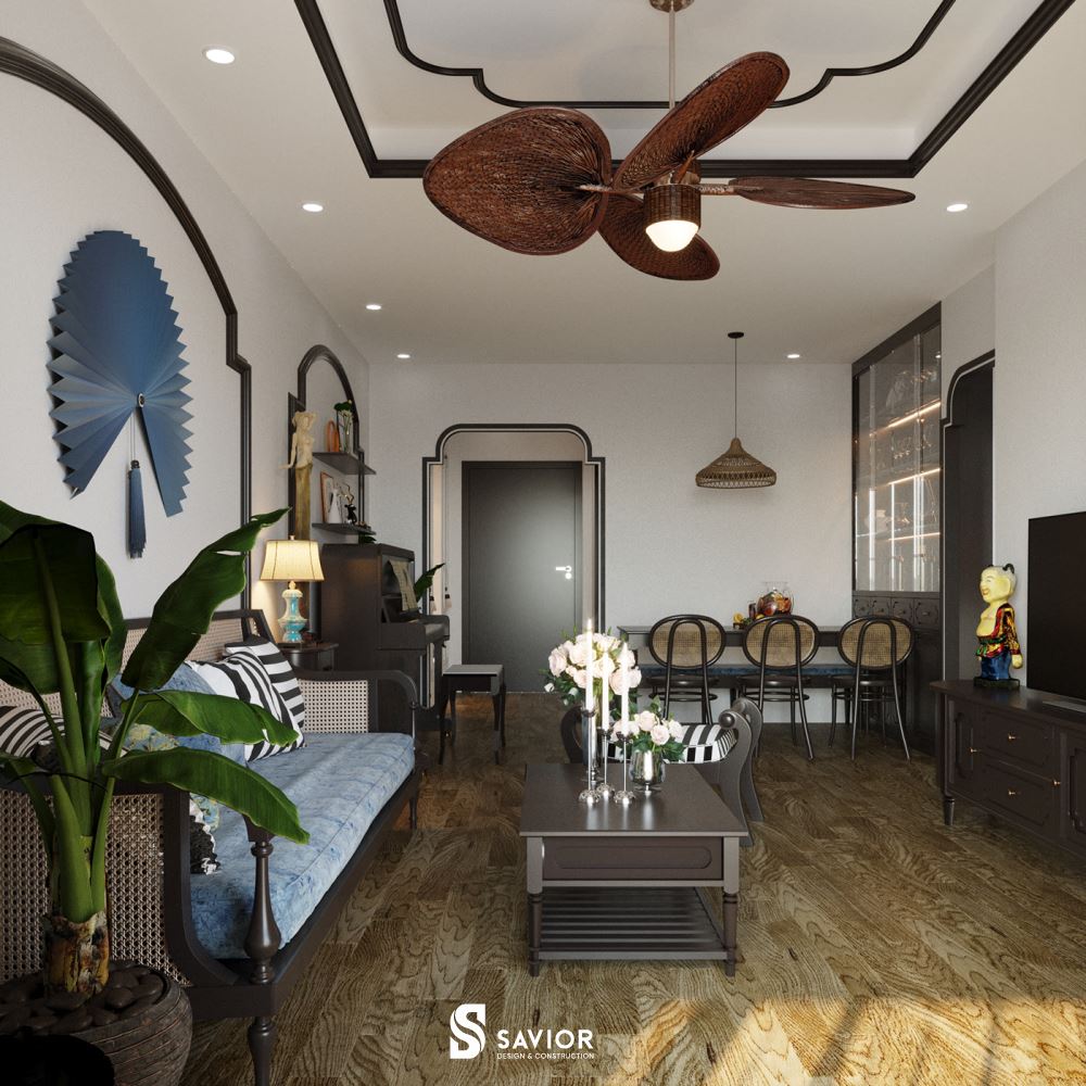 Phòng khách được tối giản về đồ dùng, không gian được tối ưu nhất, đảm bảo nhu cầu sử dụng