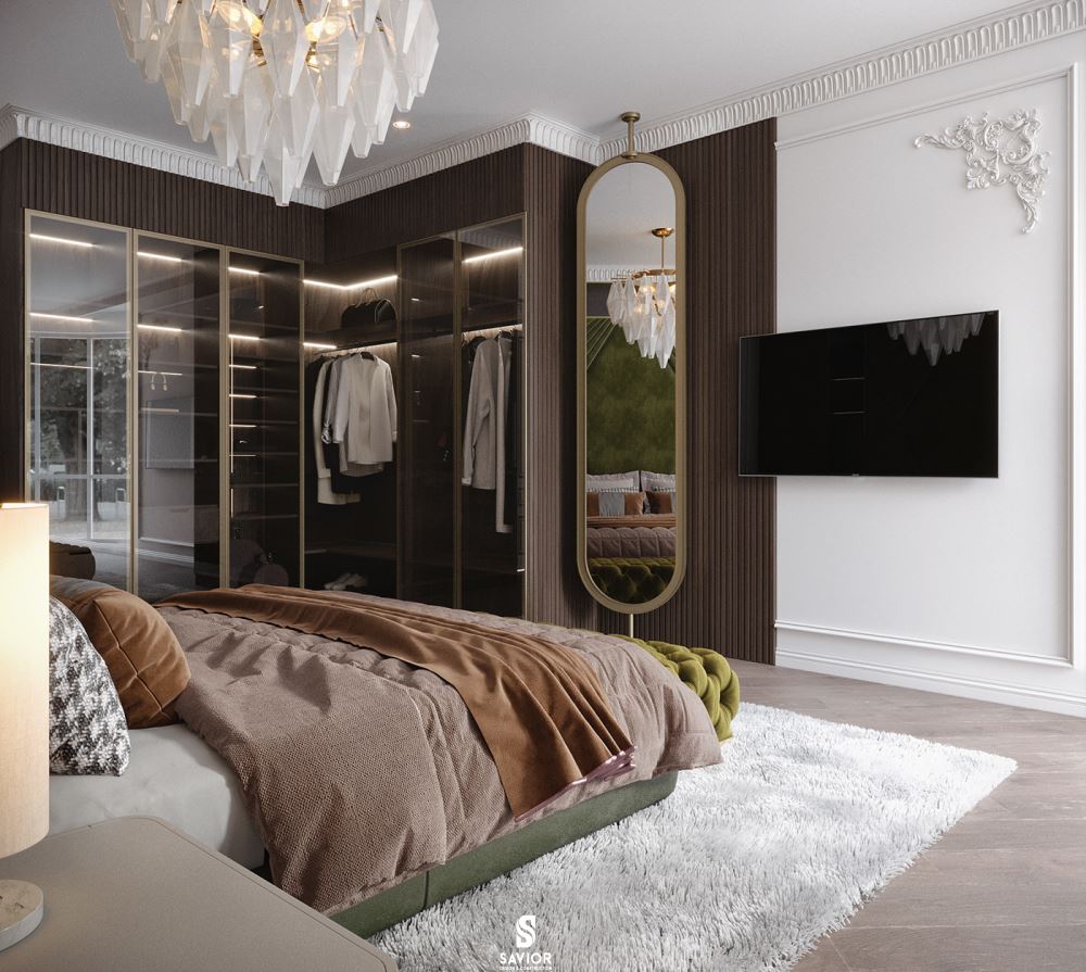 Hệ tủ quần áo cánh kính được lắp đặt đèn bên trong