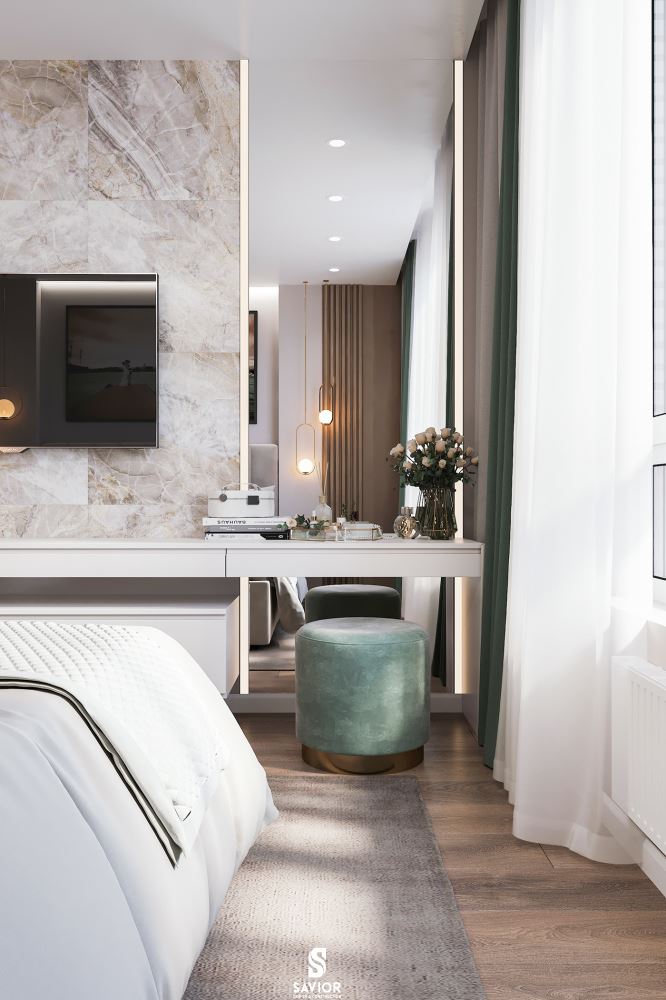 Phần tường được ốp đá đầy đẹp mắt