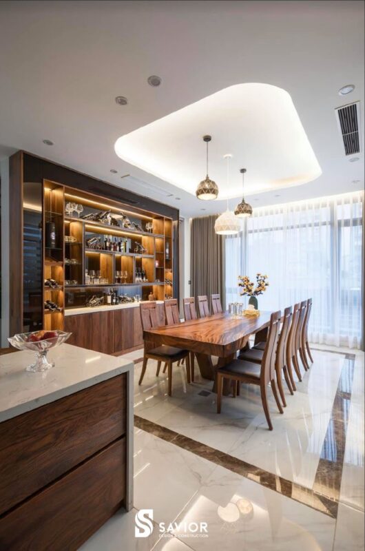 Bộ bàn ghế gỗ óc chó ấn tượng, nổi bật, đáng tham khảo nhất 1 Khu vực phòng ăn ấm cúng, tiện nghi