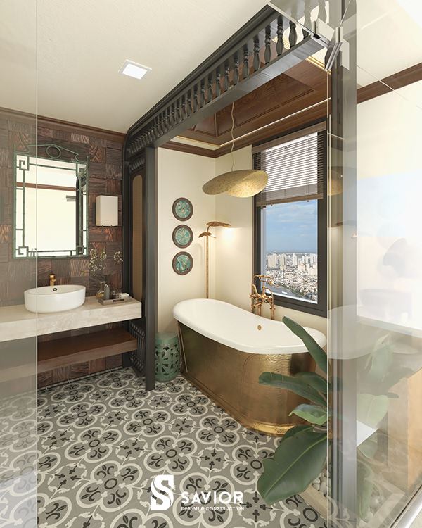 Sàn nhà tắm sử dụng gạch bông, chống trơn trượt, bền đẹp với thời gian