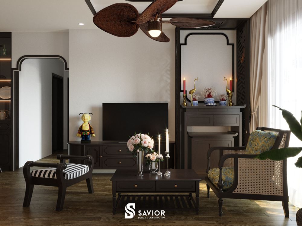 Lư hương, bàn thờ được đặt khéo léo, kín đáo trong phòng khách