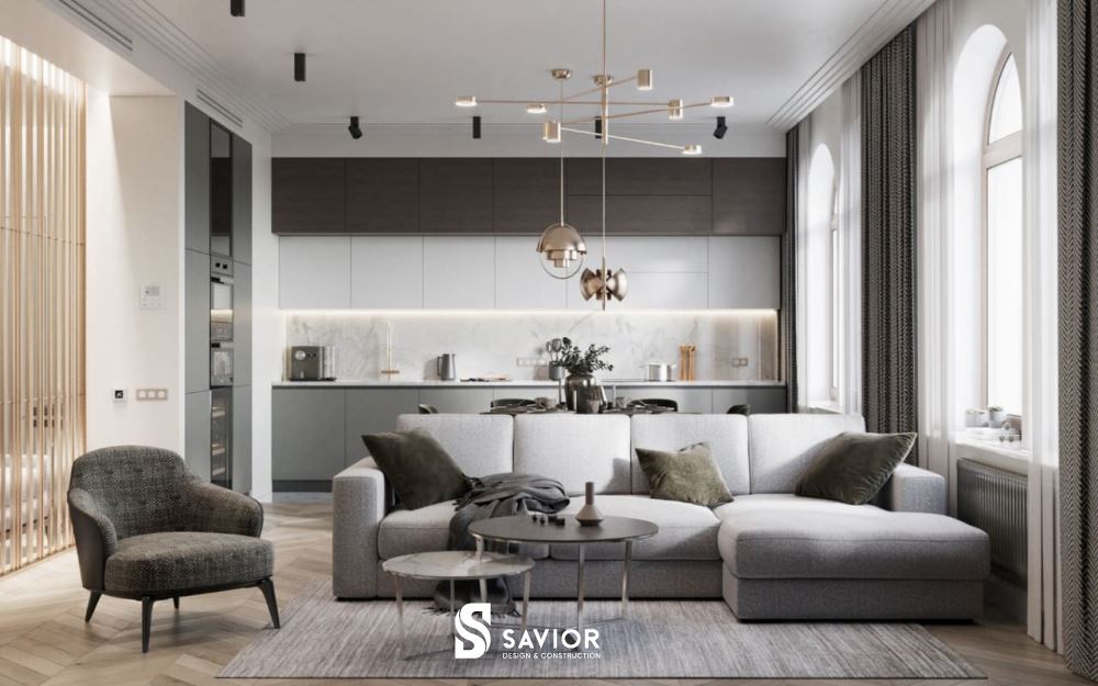 Lựa chọn gam màu đơn sắc, trang nhã cho nội thất phòng khách chung cư