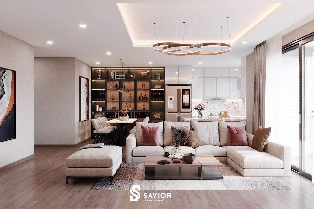 Thiết kế phòng khách chung cư hiện đại, tiện nghi