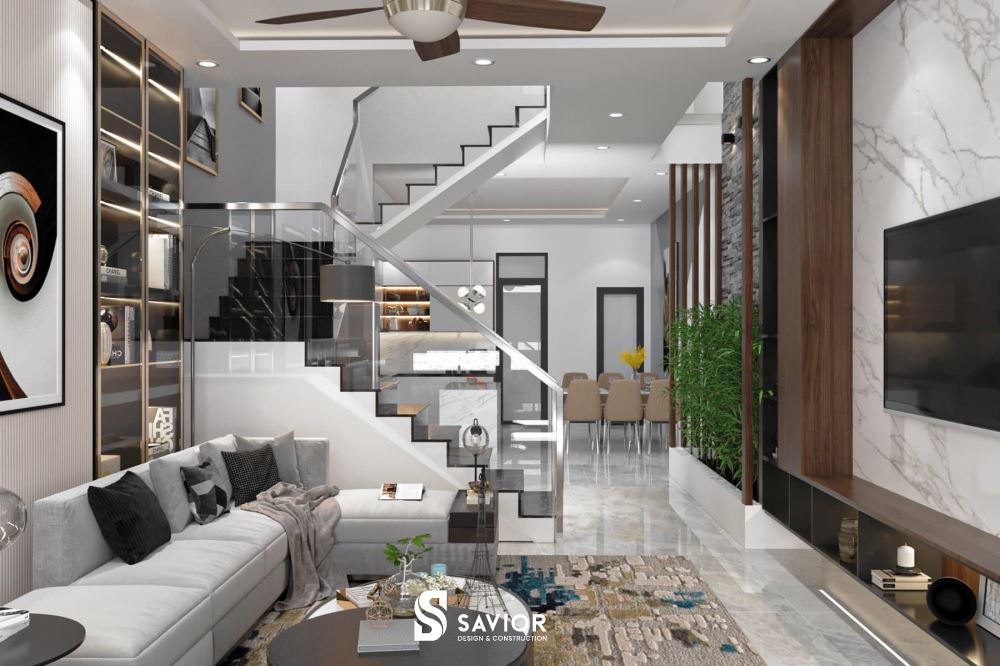 Mẫu nội thất phòng khách nhà ống 4m hiện đại