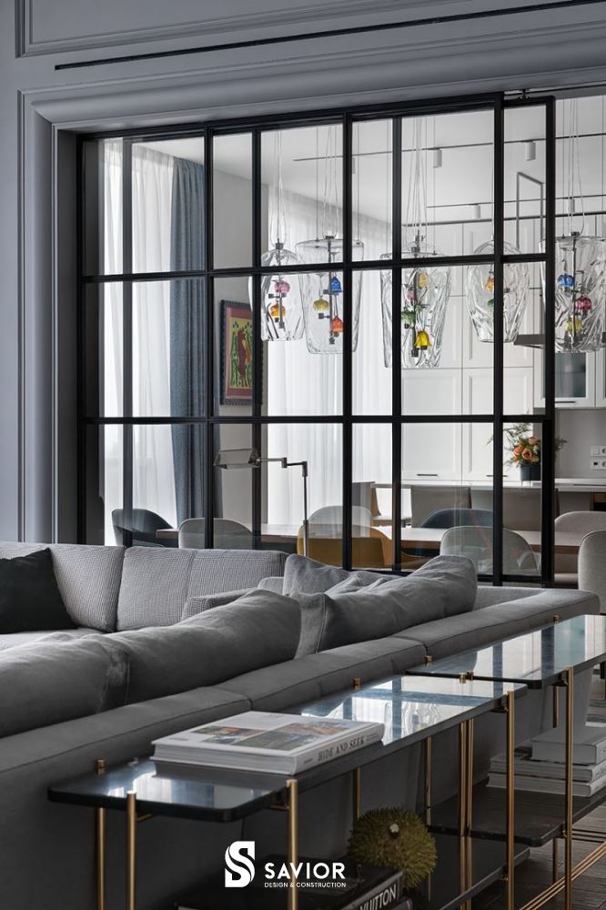3 Mẫu trang trí phòng khách nhỏ "đánh lừa thị giác" ấn tượng 8 Sử dụng vách ngăn kính mang đến cảm giác thoáng đãng hơn