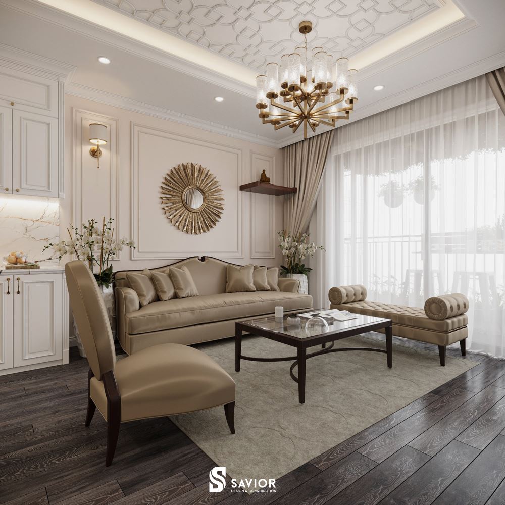 Mẫu phòng khách tân cổ điển đơn giản dành cho chung cư
