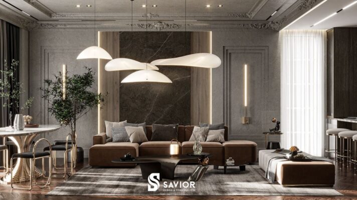 Nội thất phòng khách tân cổ điển đẹp sang