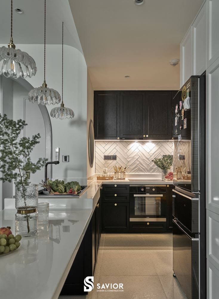 Bếp ăn nhỏ gọn với đầy đủ các thiết bị nội thất thông minh