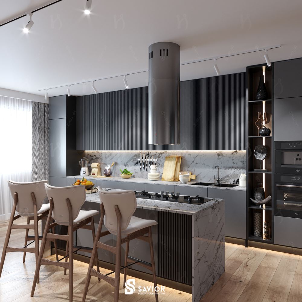 Mẫu thi công nội thất phòng bếp hiện đại, tiện nghi