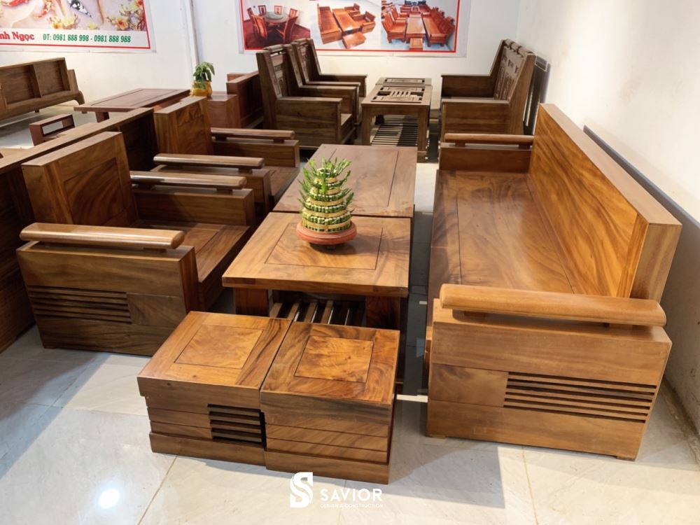 Nội thất phòng khách hiện đại với gỗ hương quý hiếm