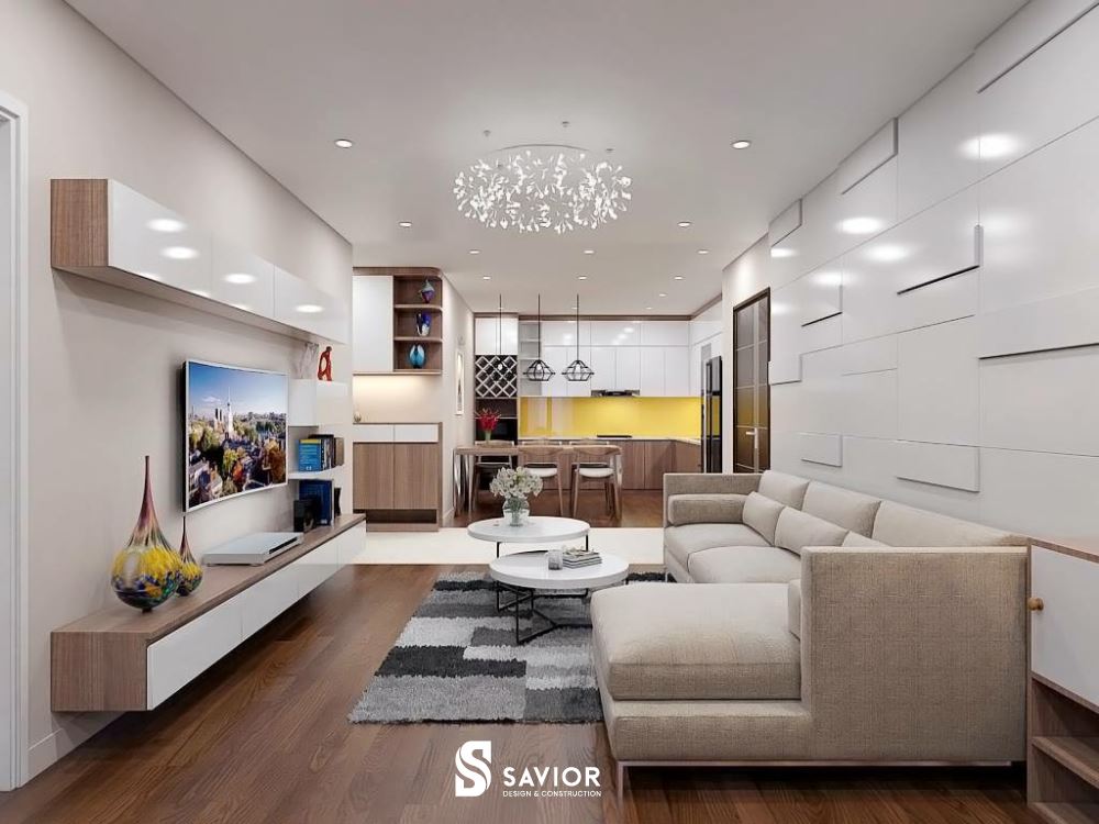 Mẫu nội thất phòng khách gỗ công nghiệp hiện đại