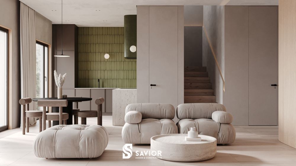 Mẫu nội thất phòng khách hiện đại nhà ống tinh tế và thoáng đãng