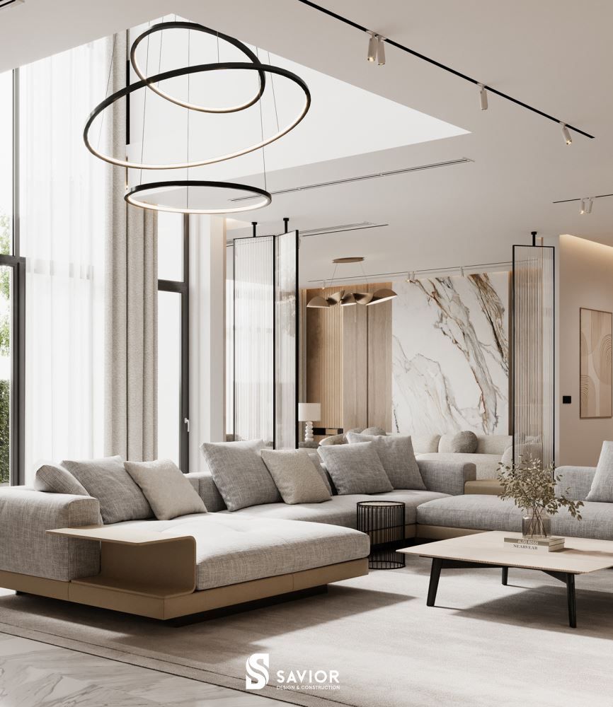 Bố cục phòng khách bố trí hài hòa, thoáng rộng và tiện nghi